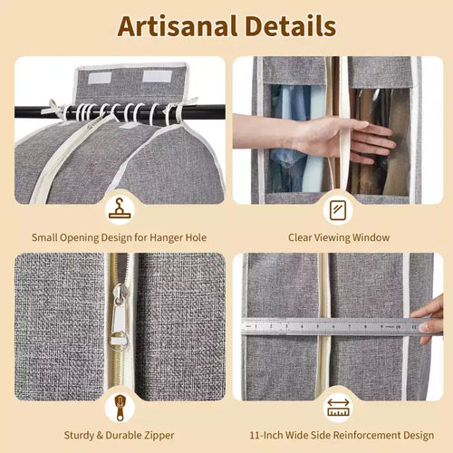 Confezione da 2 sacchi antipolvere in cotone e lino per abiti, 100 cm, finestra laterale trasparente per una facile visualizzazione, copriabiti antipolvere traspiranti e leggeri