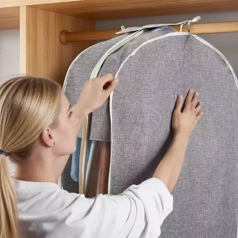 Confezione da 2 sacchi antipolvere in cotone e lino per abiti, 100 cm, finestra laterale trasparente per una facile visualizzazione, copriabiti antipolvere traspiranti e leggeri