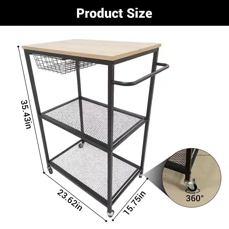 Carrello da Cucina, Supporto per Microonde con Ruote Bloccabili, Tavolo Organizzatore Multifunzionale a 3 Livelli con Contenitore per Ufficio, Bar, Colore Nero