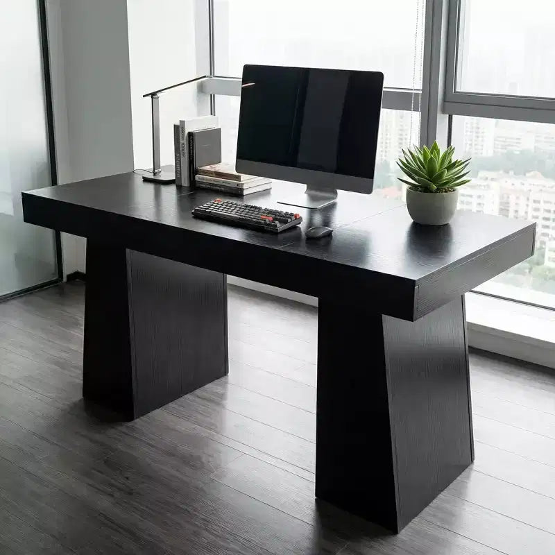 Scrivania direzionale Mid-Century Modern 55, scrivania per computer in legno con doppia base a trapezio, tavolo da scrittura per ufficio domestico