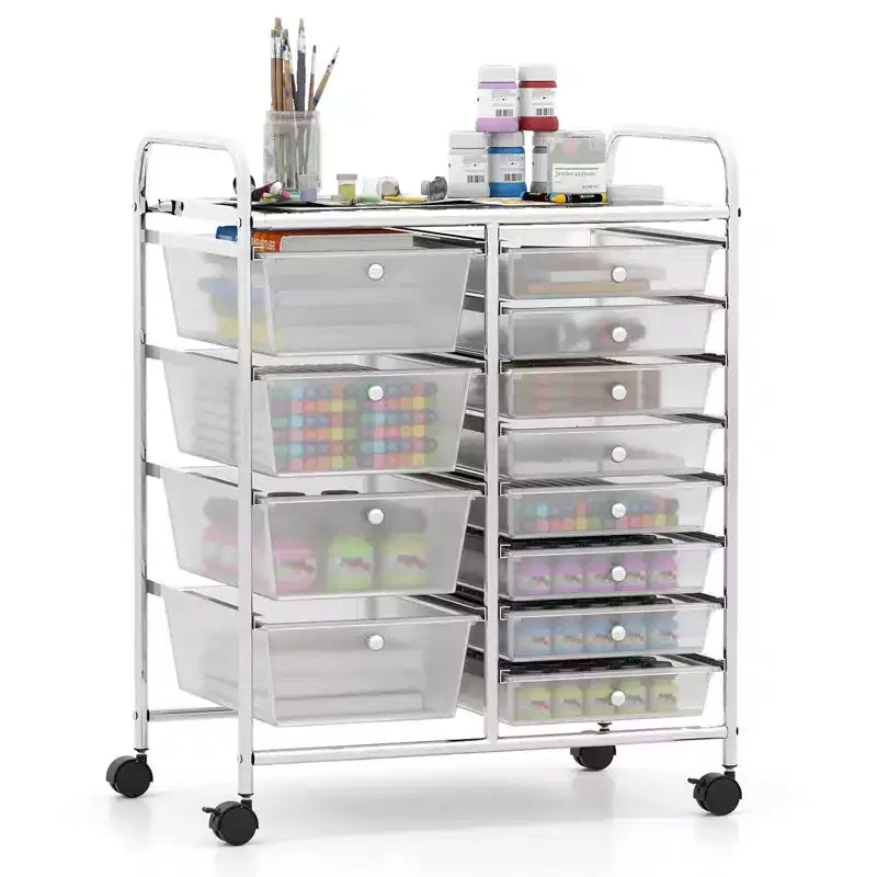 Costway 12-Drawer Rolling Storage Cart with Removable Drawers & Lockable Casters for Office Clear