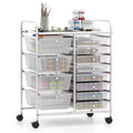 Costway 12-Drawer Rolling Storage Cart with Removable Drawers & Lockable Casters for Office Clear