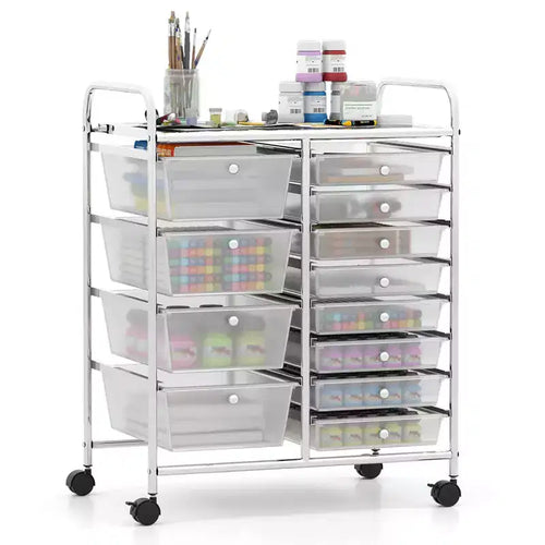 Costway 12-Drawer Rolling Storage Cart with Removable Drawers & Lockable Casters for Office Clear
