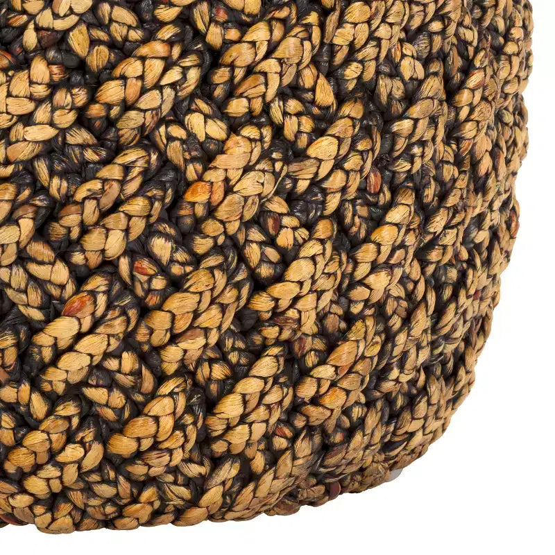 Tavolino Tamburo in Giacinto d'Acqua Intrecciato con Vano Nascosto, Naturale/Marrone Scuro, H 65 cm