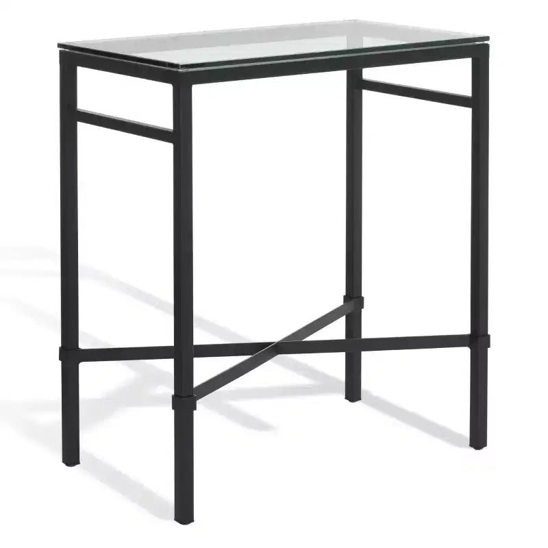 Tavolino laterale in ferro nero e vetro temperato, tavolino d'appoggio moderno, 62,2 cm H x 56,1 cm L