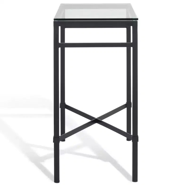 Tavolino laterale in ferro nero e vetro temperato, tavolino d'appoggio moderno, 62,2 cm H x 56,1 cm L