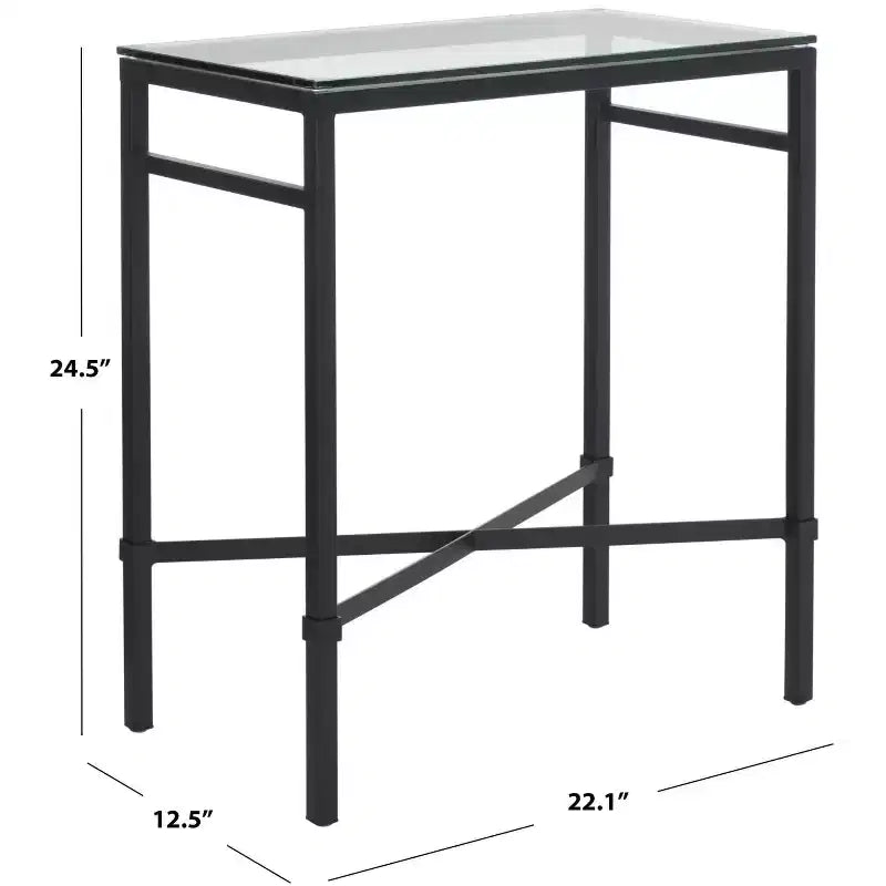 Tavolino laterale in ferro nero e vetro temperato, tavolino d'appoggio moderno, 62,2 cm H x 56,1 cm L