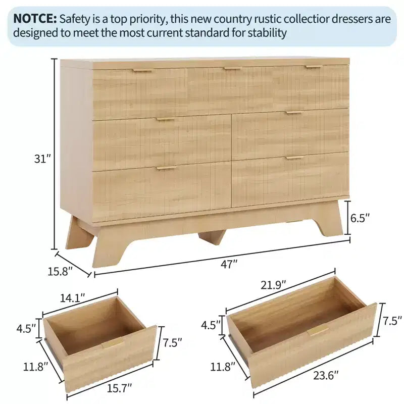 Cassettiera Mid Century Moderna a 7 cassetti per camera da letto - Cassettone largo 120 cm in rovere con maniglie dorate - Mobile contenitore in legno scanalato - Multiuso per armadio