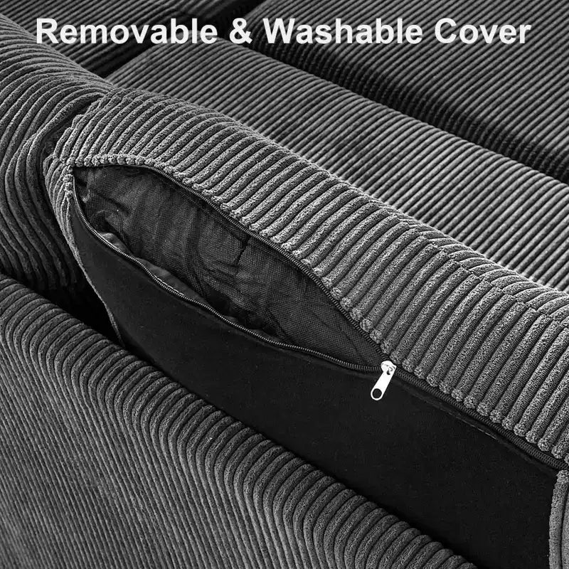 Divano letto a scomparsa 2-in-1 con chaise longue contenitore, velluto a coste, porte USB, per soggiorno