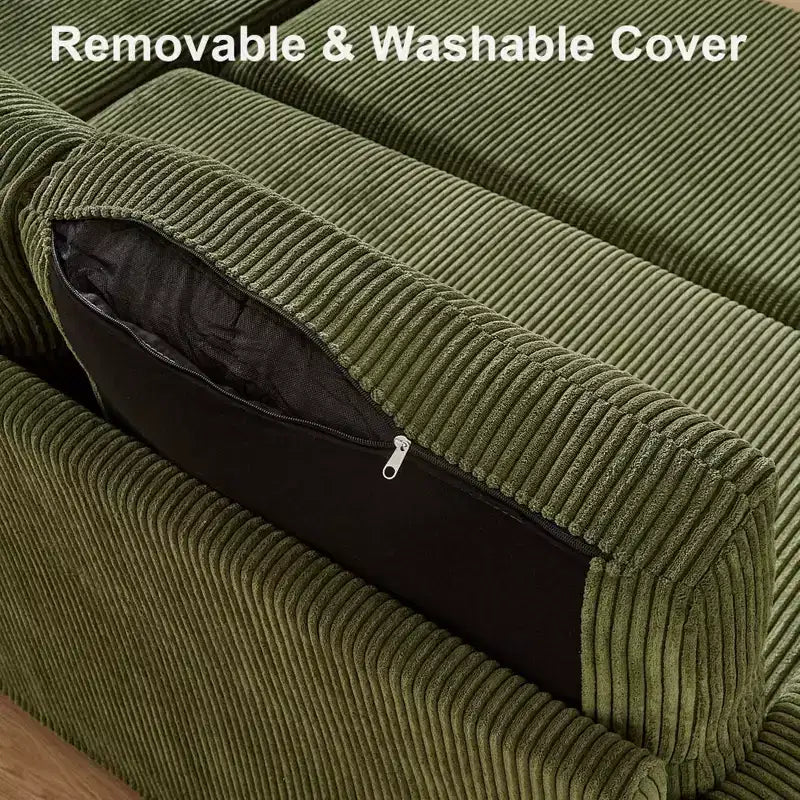 Divano letto a scomparsa 2-in-1 con chaise longue contenitore, velluto a coste, porte USB, per soggiorno