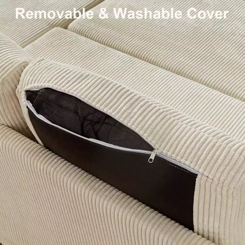 Divano letto a scomparsa 2-in-1 con chaise longue contenitore, velluto a coste, porte USB, per soggiorno
