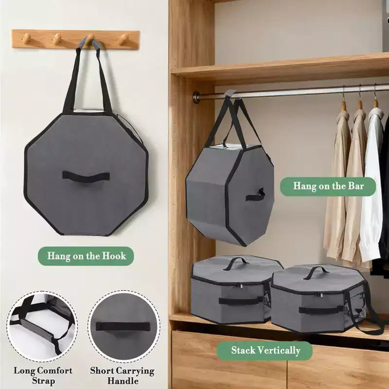 Confezione da 3 Scatole Porta Cappelli Pieghevoli Grigie con Maniglie e Tracolla, Organizer Grande Antipolvere per Cappelli da Cowboy, Fedora e da Sole
