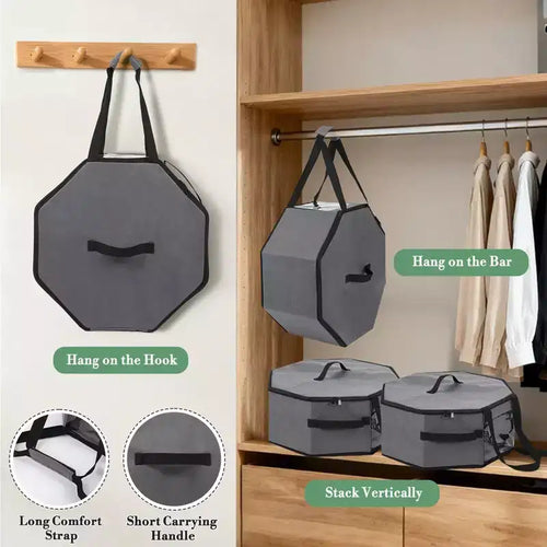 Confezione da 3 Scatole Porta Cappelli Pieghevoli Grigie con Maniglie e Tracolla, Organizer Grande Antipolvere per Cappelli da Cowboy, Fedora e da Sole