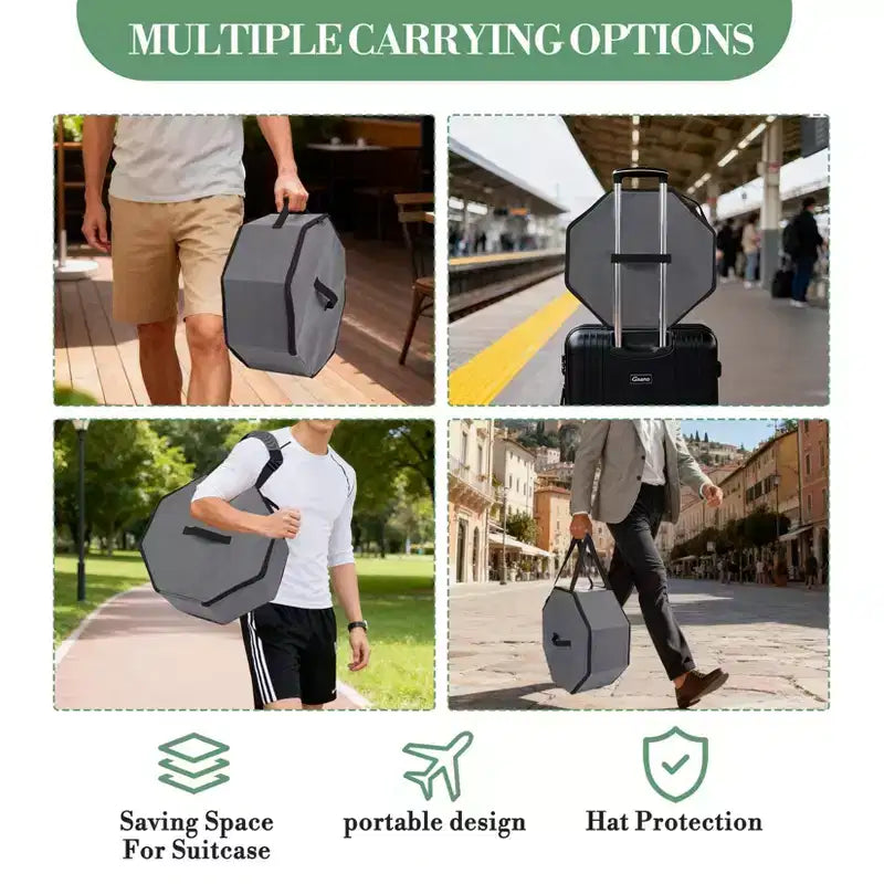 Confezione da 3 Scatole Porta Cappelli Pieghevoli Grigie con Maniglie e Tracolla, Organizer Grande Antipolvere per Cappelli da Cowboy, Fedora e da Sole