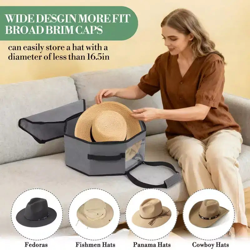 Confezione da 3 Scatole Porta Cappelli Pieghevoli Grigie con Maniglie e Tracolla, Organizer Grande Antipolvere per Cappelli da Cowboy, Fedora e da Sole