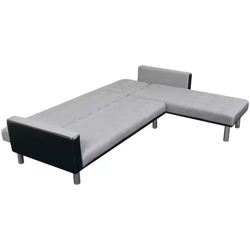 Divano sezionale a 3 posti, tessuto in poliestere nero e grigio, struttura in legno massello, design moderno