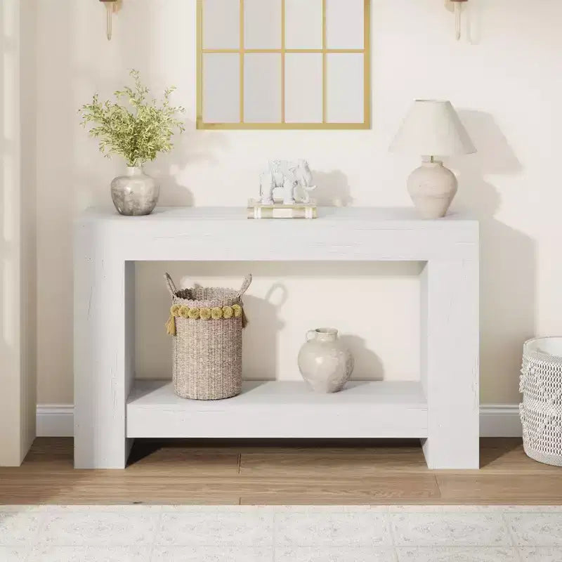 47 Farmhouse 2-Tier Console Table - Wood Entryway Table with Open Storage for Living Room, Hallway & Entrance