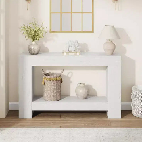 47 Farmhouse 2-Tier Console Table - Wood Entryway Table with Open Storage for Living Room, Hallway & Entrance