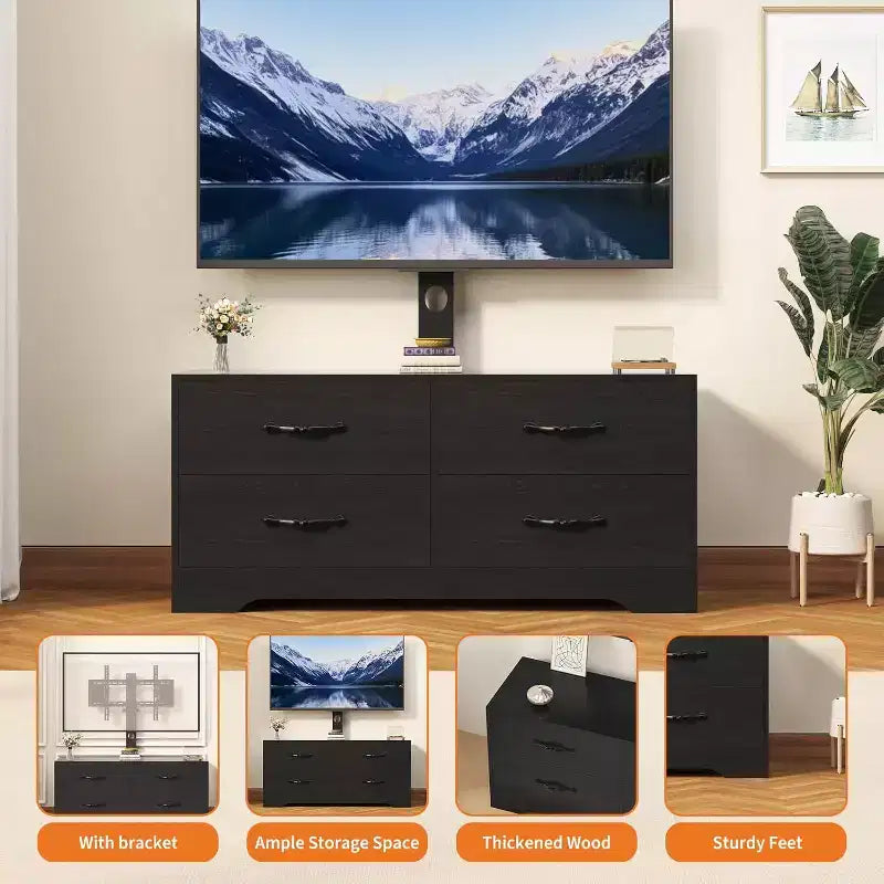 Mobile TV con supporto per TV da 32-75 pollici, mobile consolle moderno con 4 ampi cassetti, comò bianco con centro di intrattenimento e contenitore
