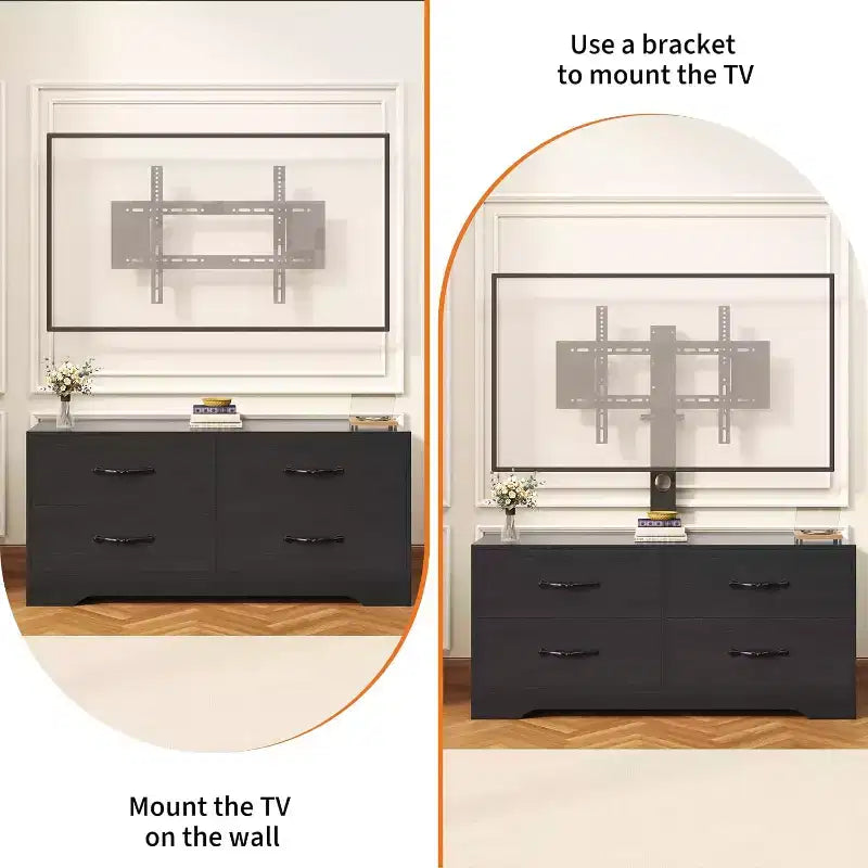 Mobile TV con supporto per TV da 32-75 pollici, mobile consolle moderno con 4 ampi cassetti, comò bianco con centro di intrattenimento e contenitore