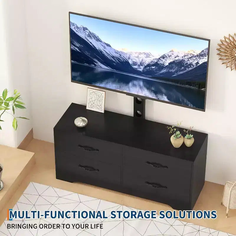 Mobile TV con supporto per TV da 32-75 pollici, mobile consolle moderno con 4 ampi cassetti, comò bianco con centro di intrattenimento e contenitore