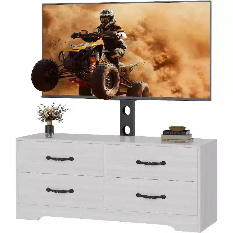 Mobile TV con supporto per TV da 32-75 pollici, mobile consolle moderno con 4 ampi cassetti, comò bianco con centro di intrattenimento e contenitore