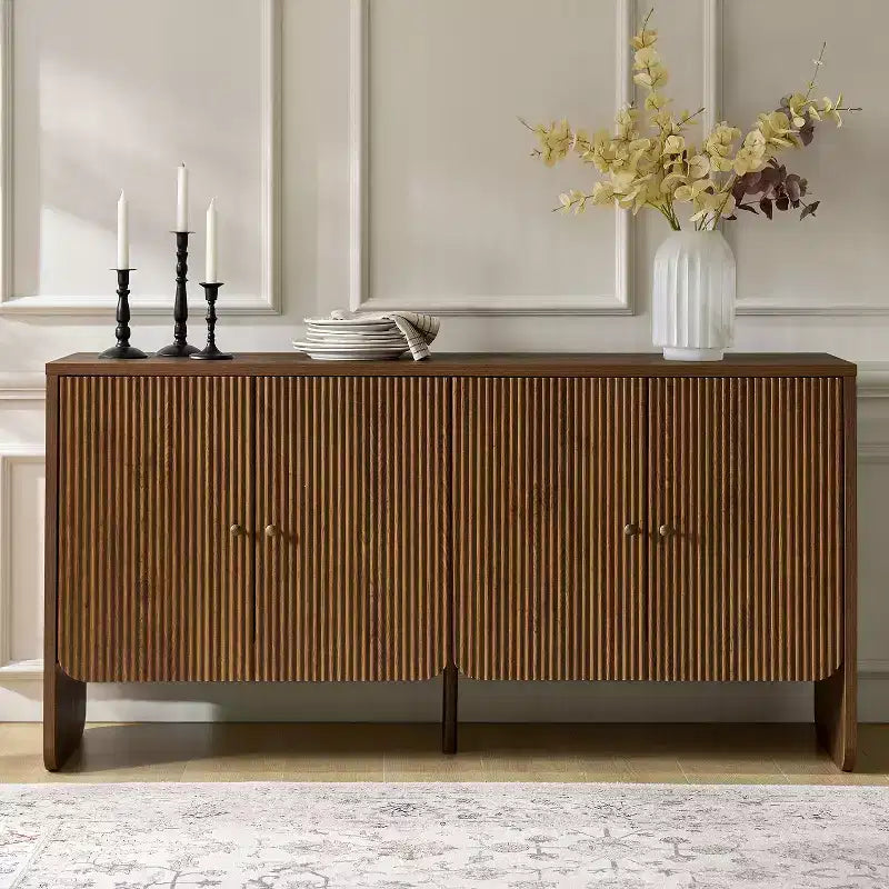 Credenza a 4 ante larga 160 cm, finitura Acorn, mobile contenitore in stile rustico per soggiorno e sala da pranzo