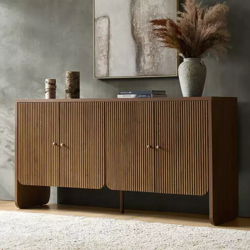 Credenza a 4 ante larga 160 cm, finitura Acorn, mobile contenitore in stile rustico per soggiorno e sala da pranzo