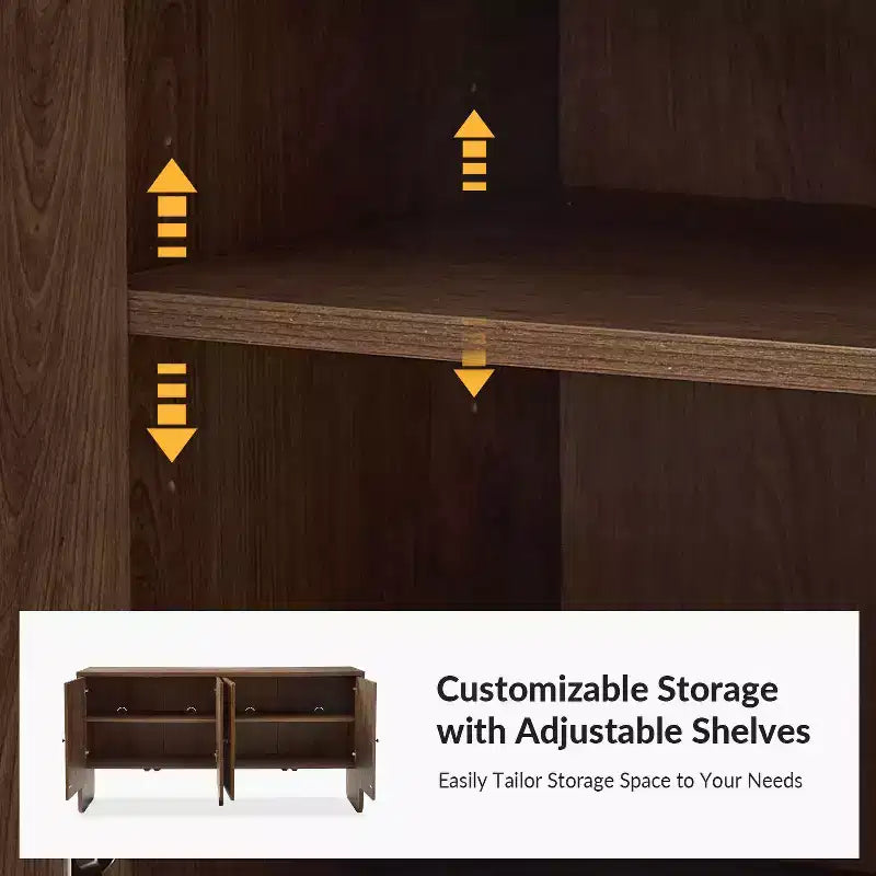 Credenza a 4 ante larga 160 cm, finitura Acorn, mobile contenitore in stile rustico per soggiorno e sala da pranzo