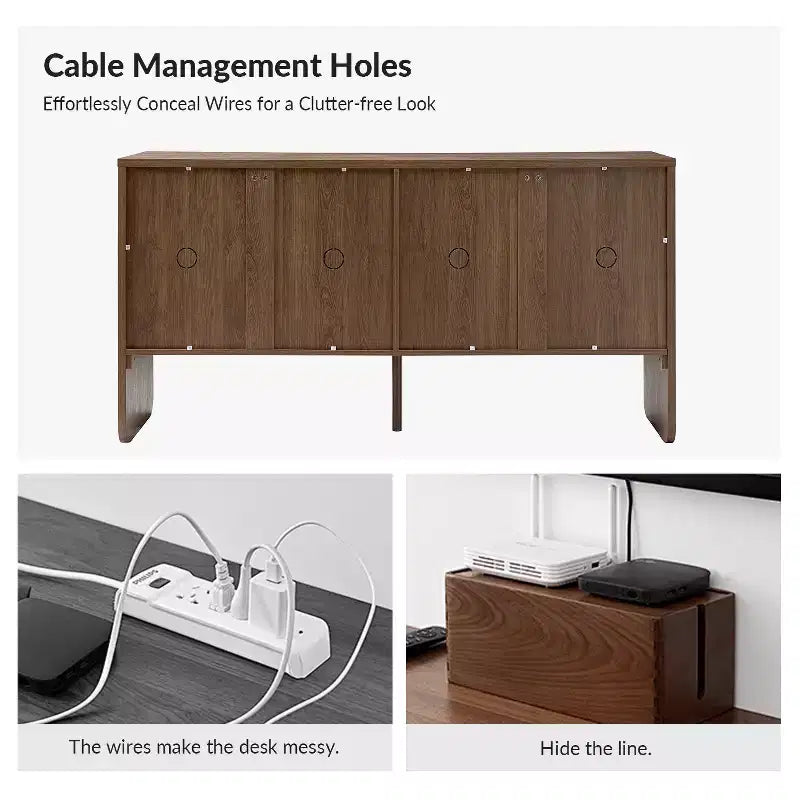 Credenza a 4 ante larga 160 cm, finitura Acorn, mobile contenitore in stile rustico per soggiorno e sala da pranzo