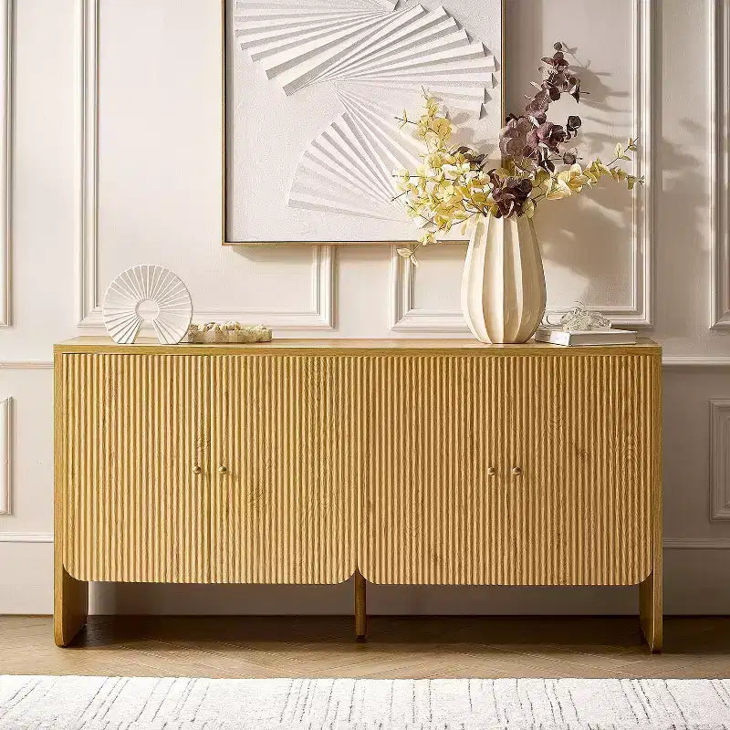 Credenza a 4 ante larga 160 cm, finitura Acorn, mobile contenitore in stile rustico per soggiorno e sala da pranzo