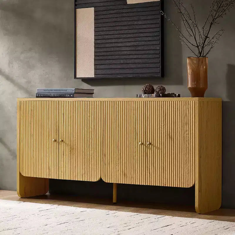 Credenza a 4 ante larga 160 cm, finitura Acorn, mobile contenitore in stile rustico per soggiorno e sala da pranzo
