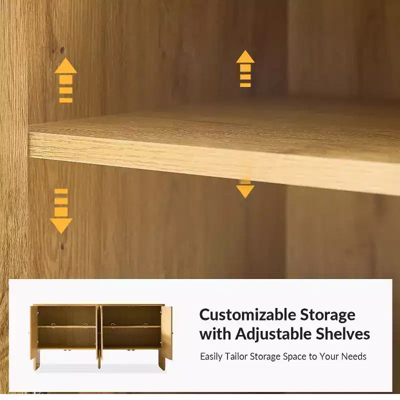 Credenza a 4 ante larga 160 cm, finitura Acorn, mobile contenitore in stile rustico per soggiorno e sala da pranzo