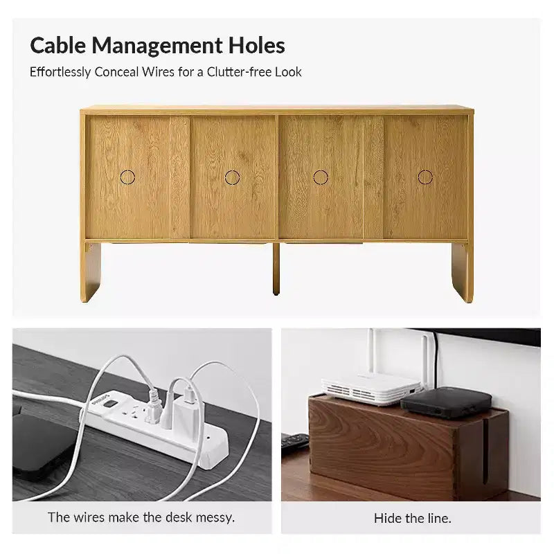 Credenza a 4 ante larga 160 cm, finitura Acorn, mobile contenitore in stile rustico per soggiorno e sala da pranzo