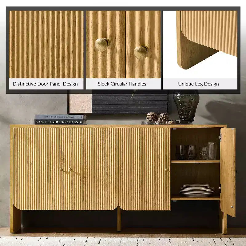 Credenza a 4 ante larga 160 cm, finitura Acorn, mobile contenitore in stile rustico per soggiorno e sala da pranzo