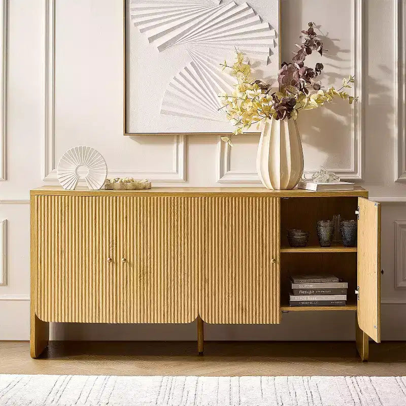 Credenza a 4 ante larga 160 cm, finitura Acorn, mobile contenitore in stile rustico per soggiorno e sala da pranzo