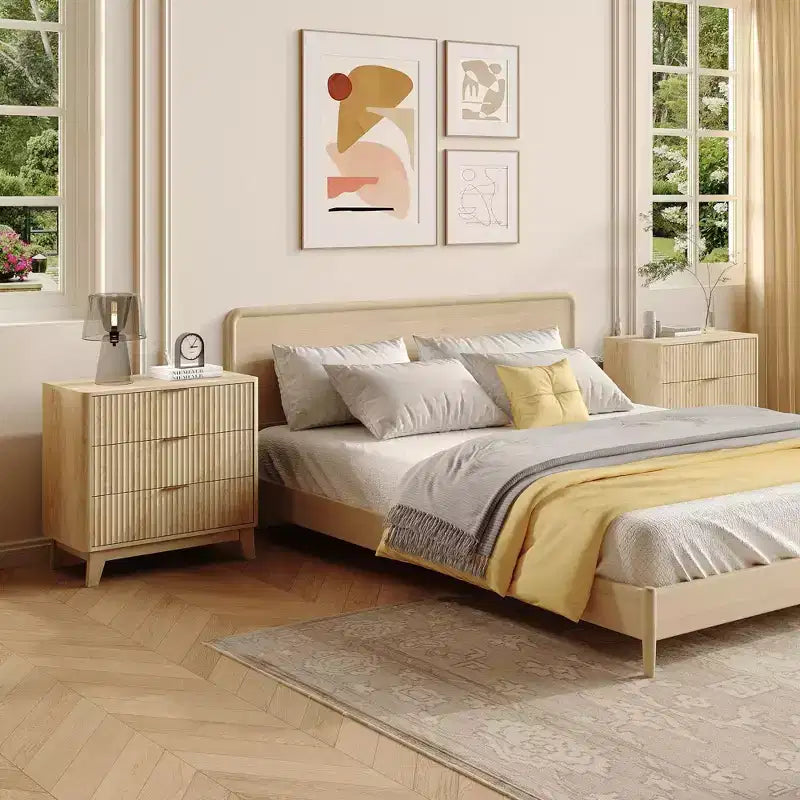Comodino a 3 cassetti scanalati, comodino moderno in legno con ampio spazio di archiviazione per la camera da letto
