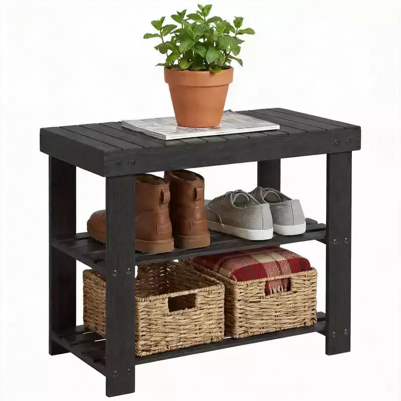 Shoe Rack Bench with 3-Tier Storage, Wooden Entryway Benches Holds Up to 286 lb, Storage Organizer for Bedroom, Living Room, Entryway