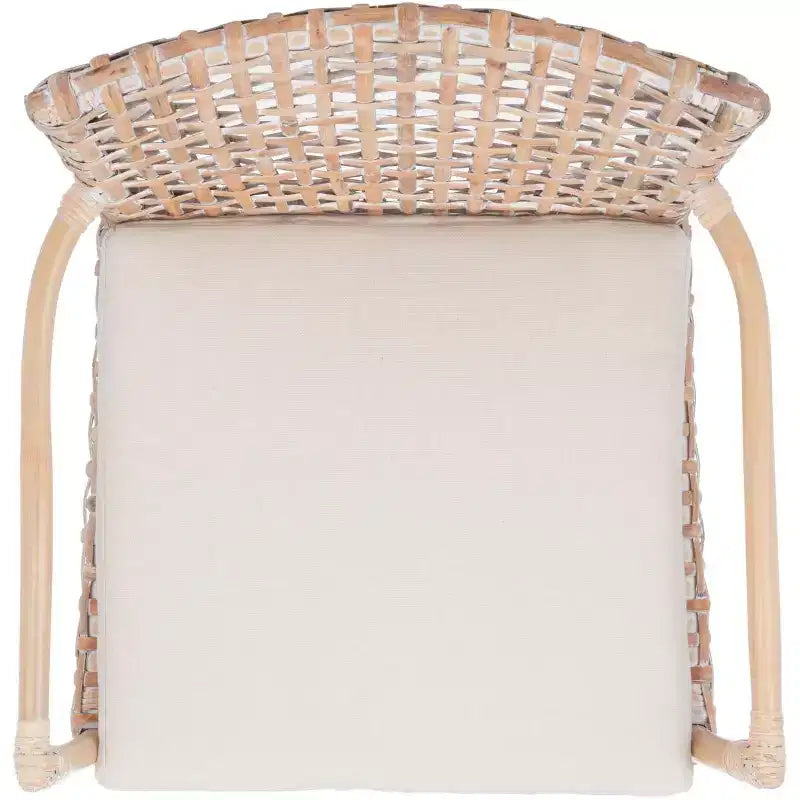 Poltrona in Rattan con Cuscino, Sedia con Braccioli Intrecciata Boho per Soggiorno e Camera da Letto