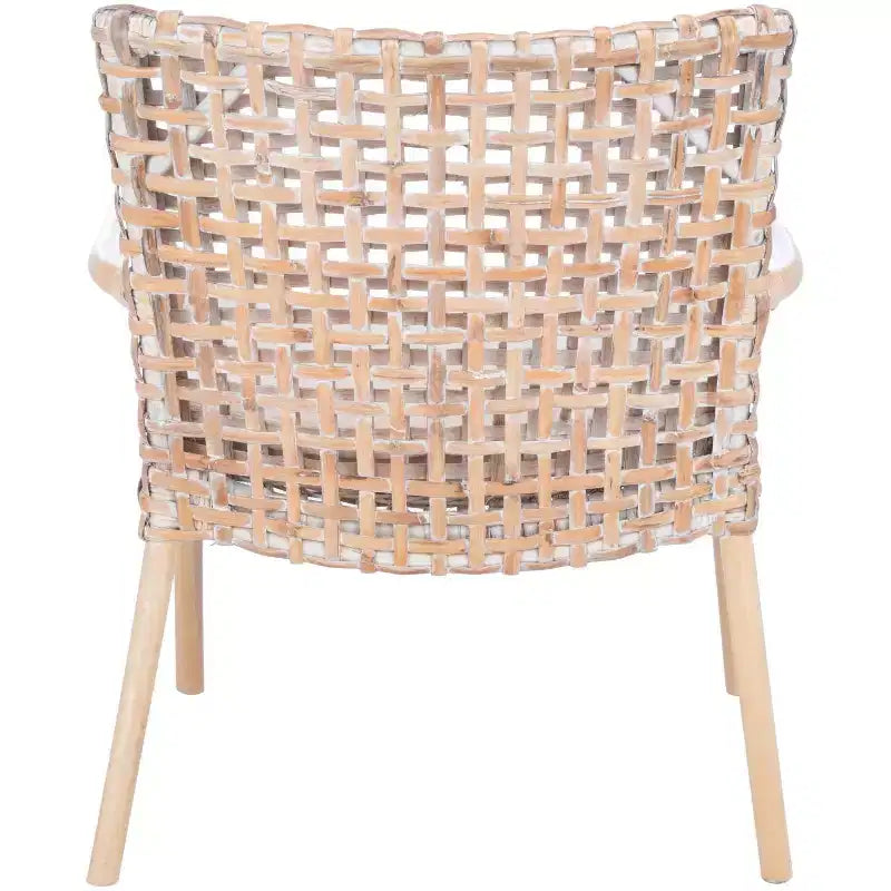 Poltrona in Rattan con Cuscino, Sedia con Braccioli Intrecciata Boho per Soggiorno e Camera da Letto