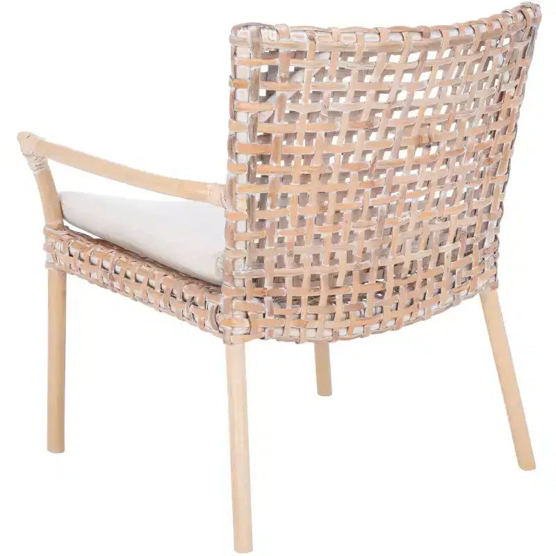 Poltrona in Rattan con Cuscino, Sedia con Braccioli Intrecciata Boho per Soggiorno e Camera da Letto