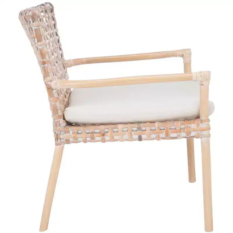 Poltrona in Rattan con Cuscino, Sedia con Braccioli Intrecciata Boho per Soggiorno e Camera da Letto