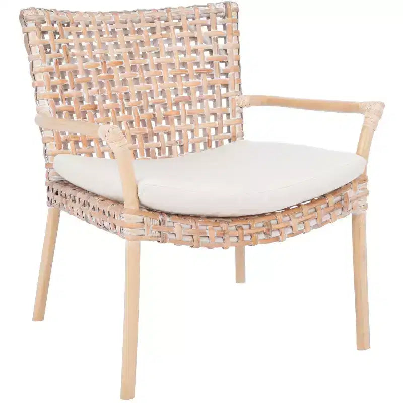 Poltrona in Rattan con Cuscino, Sedia con Braccioli Intrecciata Boho per Soggiorno e Camera da Letto
