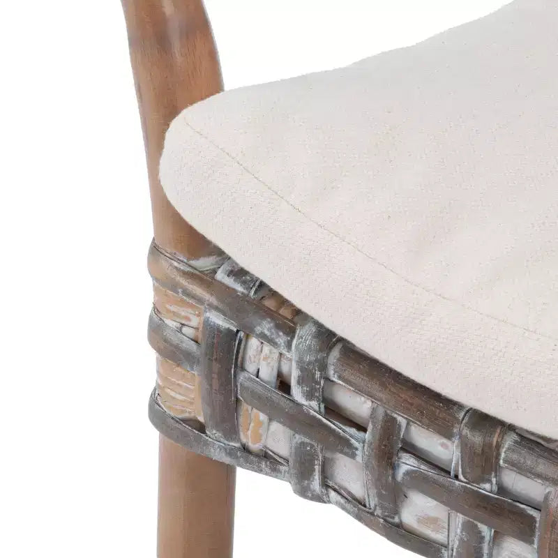 Poltrona in Rattan con Cuscino, Sedia con Braccioli Intrecciata Boho per Soggiorno e Camera da Letto