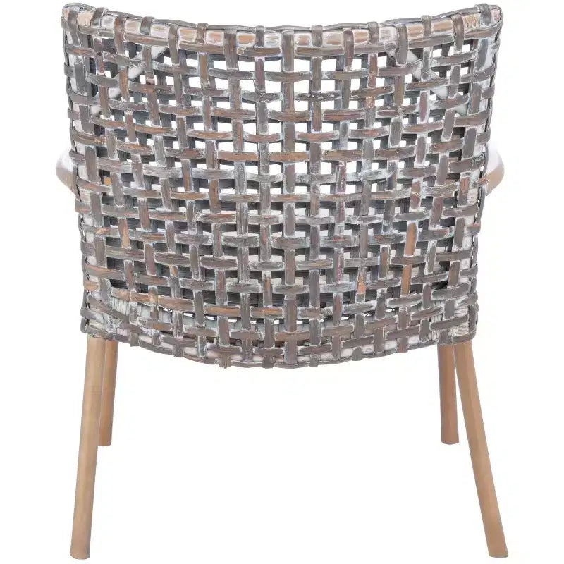 Poltrona in Rattan con Cuscino, Sedia con Braccioli Intrecciata Boho per Soggiorno e Camera da Letto