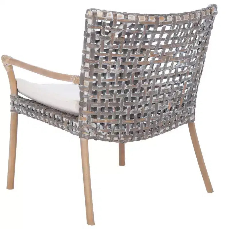 Poltrona in Rattan con Cuscino, Sedia con Braccioli Intrecciata Boho per Soggiorno e Camera da Letto