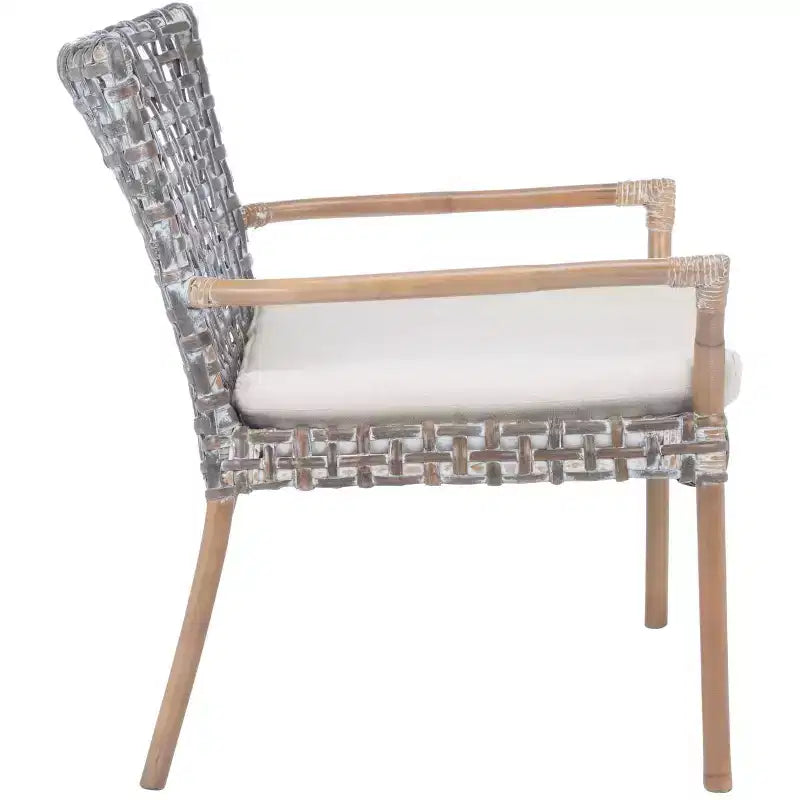 Poltrona in Rattan con Cuscino, Sedia con Braccioli Intrecciata Boho per Soggiorno e Camera da Letto
