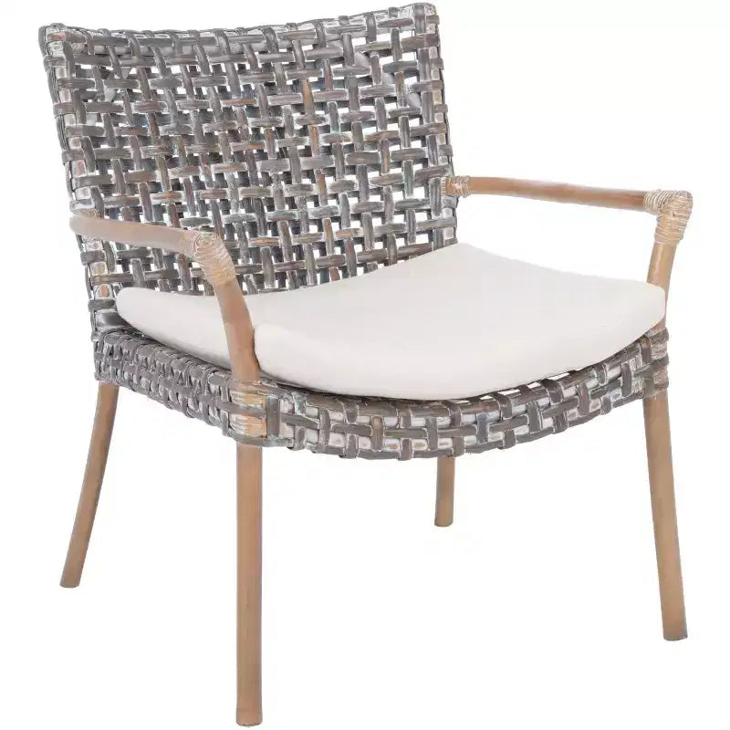 Poltrona in Rattan con Cuscino, Sedia con Braccioli Intrecciata Boho per Soggiorno e Camera da Letto