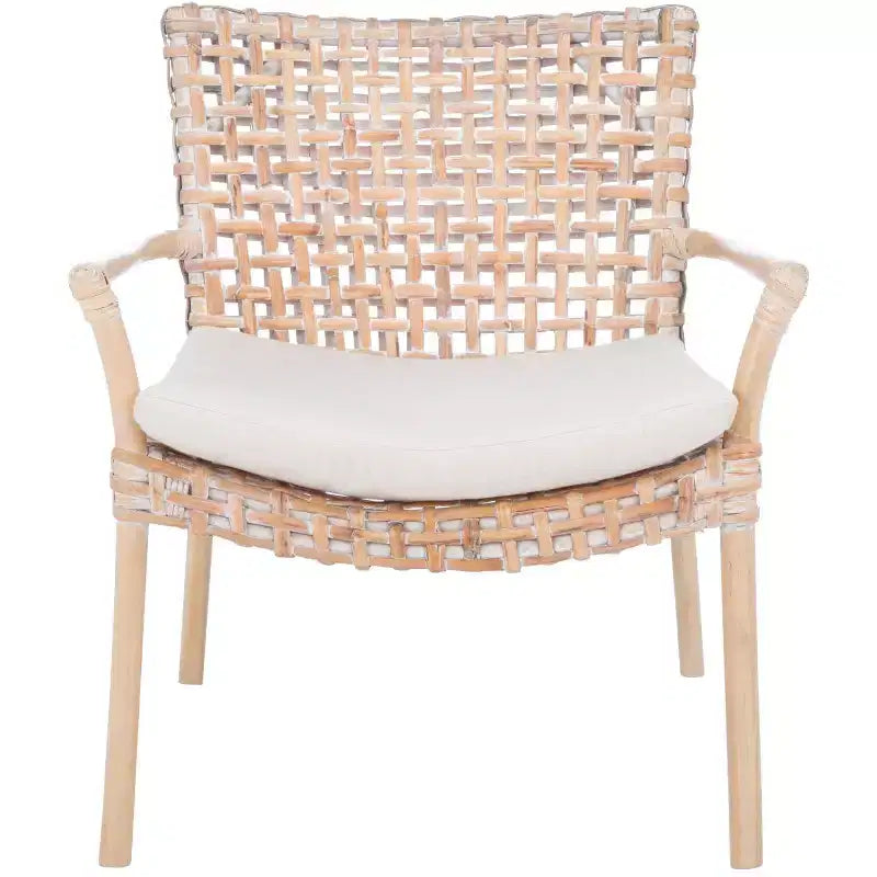 Poltrona in Rattan con Cuscino, Sedia con Braccioli Intrecciata Boho per Soggiorno e Camera da Letto