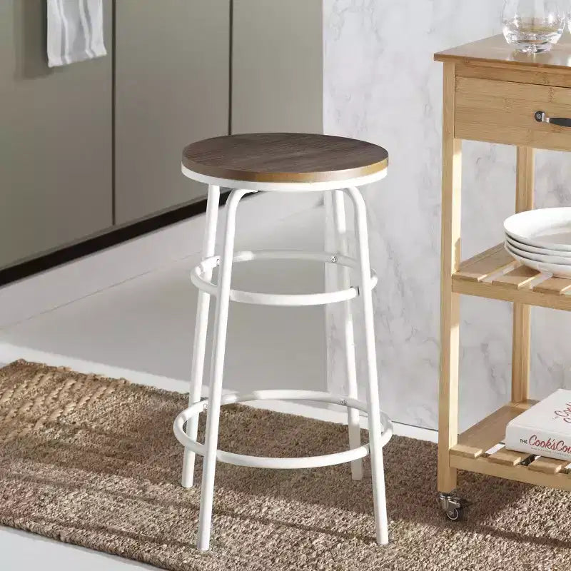 Sgabello da bancone, marrone naturale e bianco, sedia da bar moderna per cucina e sala da pranzo
